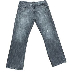 MARC ECKO Black Denim Straight Leg Distressed Jeans SIZE 38 x 32 All Cotton